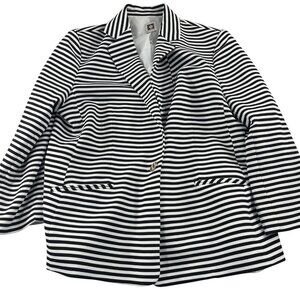 Anne Klein Size Large Lined Black White Striped Blazer Jacket Thick Knit